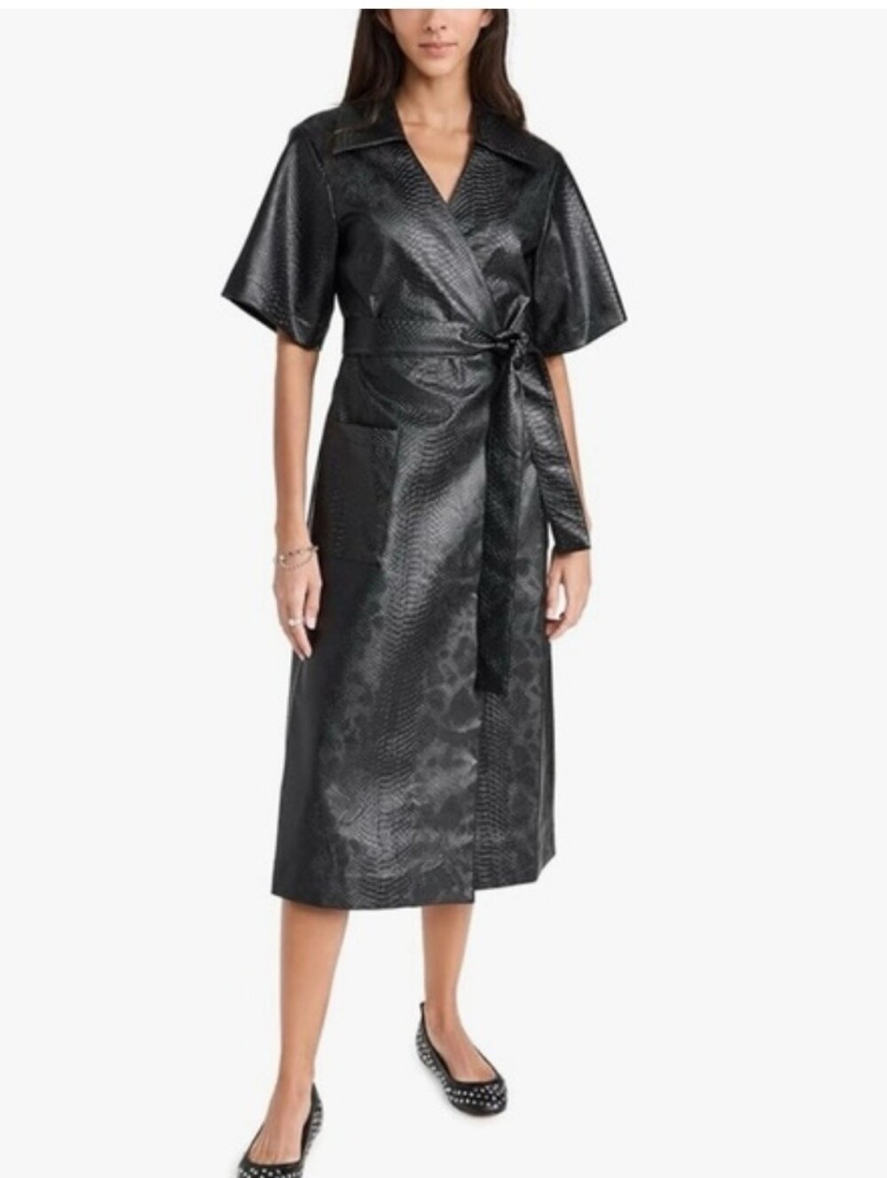 NWT SEA Vilma Croc-Embossed Faux Leather Wrap Dress Size XL $450